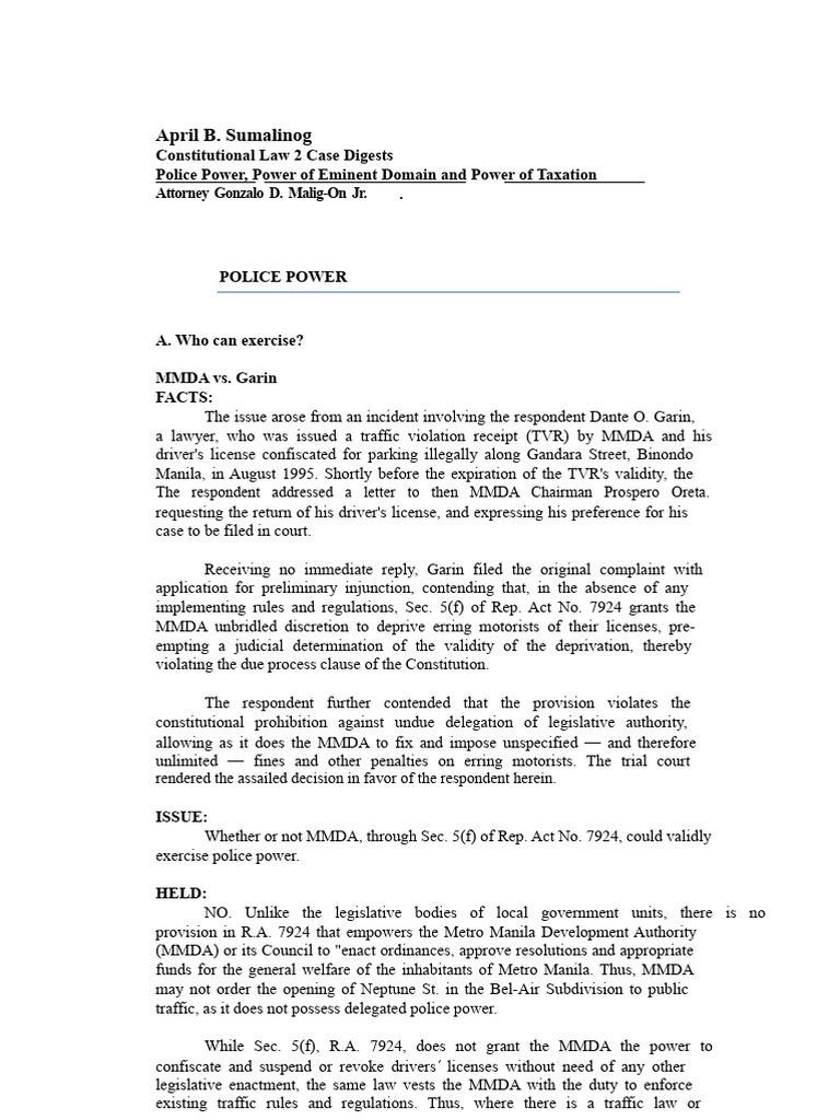 Consti 2 Case Digest | PDF | Eminent Domain | Police Power (United ...