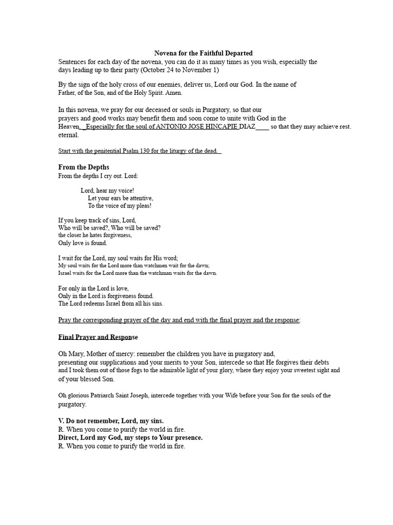 Novena For The Faithful Departed Pdf Penance Purgatory