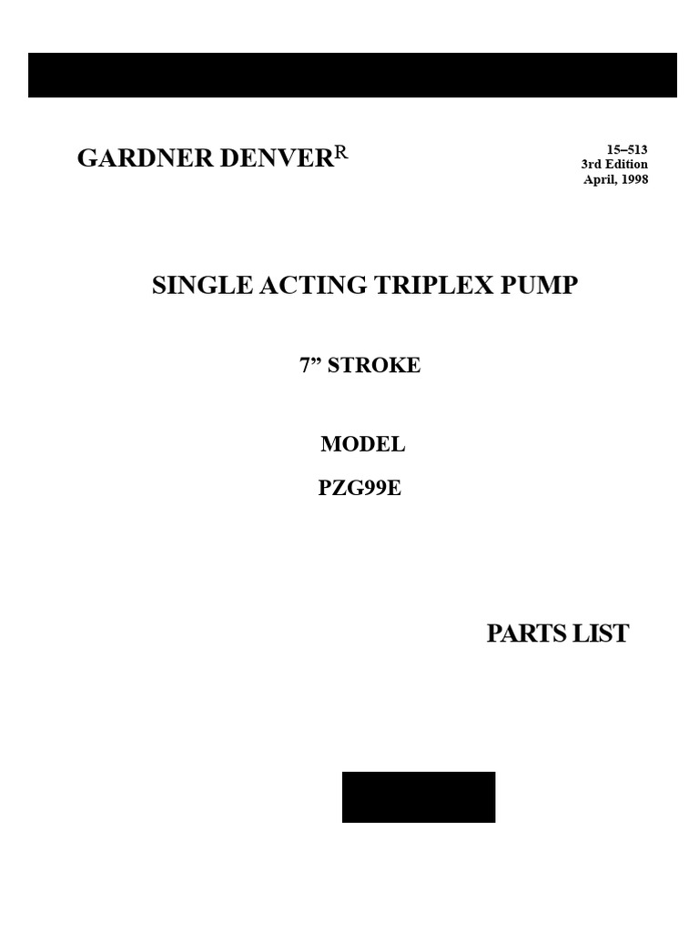 Mud Pump Gardner Denver PZ-7 PZG99E | PDF | Pump | Valve
