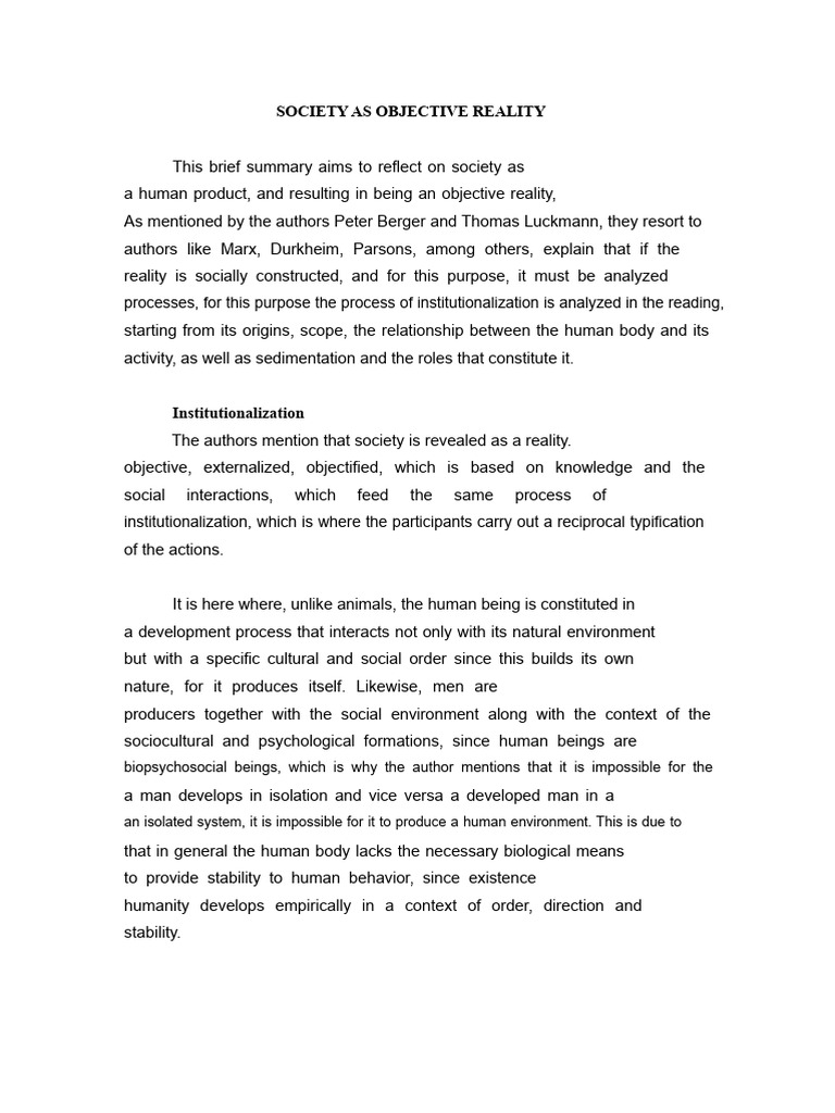 Understanding Society as Objective Reality | PDF | Experience | Knowledge