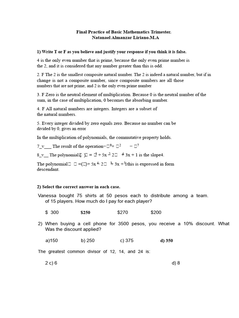 Final Practice of Basic Mathematics Trimester (Auto-Saved) | PDF ...