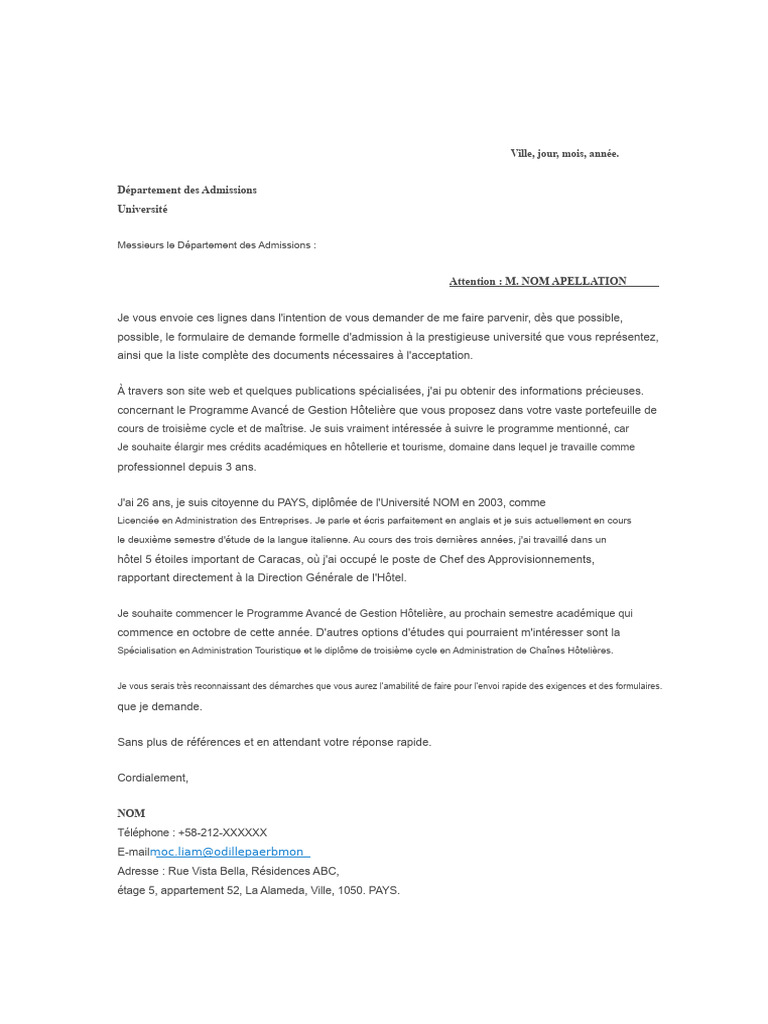 Demande de formulaire d'admission hôtelière | PDF | Hôtellerie