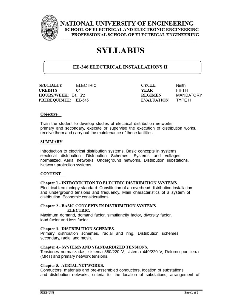 Electrical Installations II Syllabus | PDF | Electric Power ...