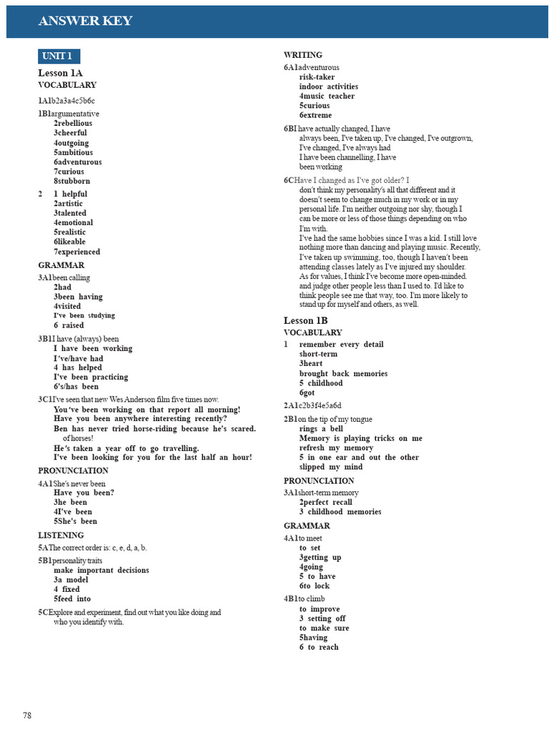 Speakout B2 3rd Edition Answer Key | PDF | Sleep | Memory