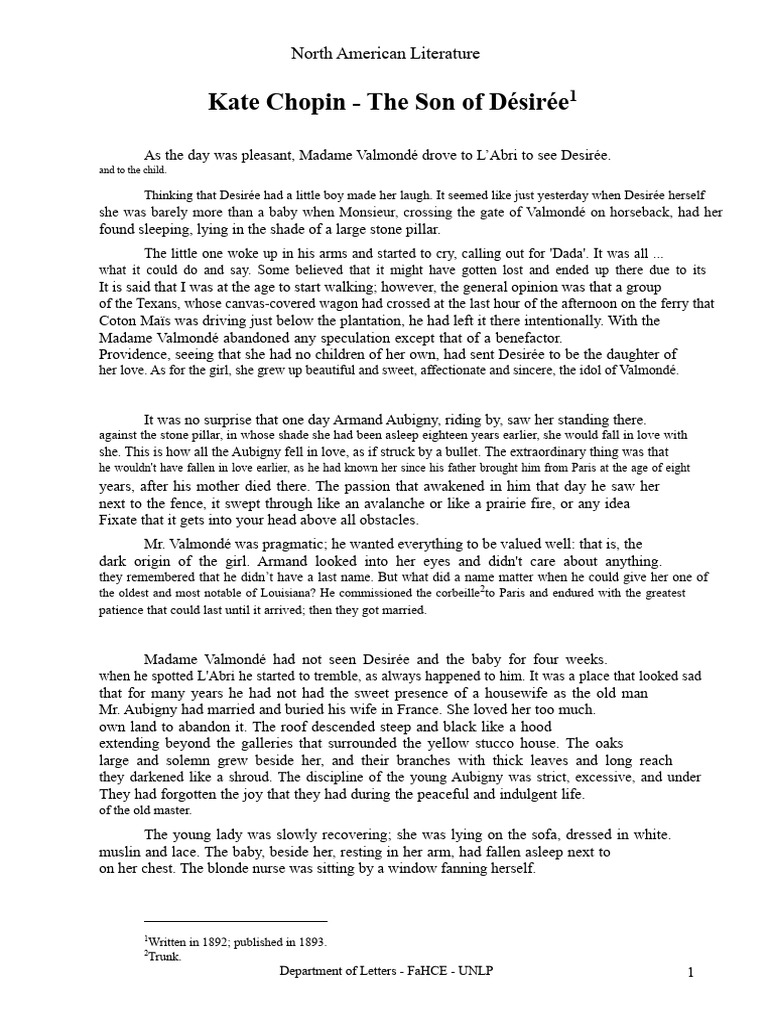 Kate Chopin's "The Son of Désirée" Analysis | PDF