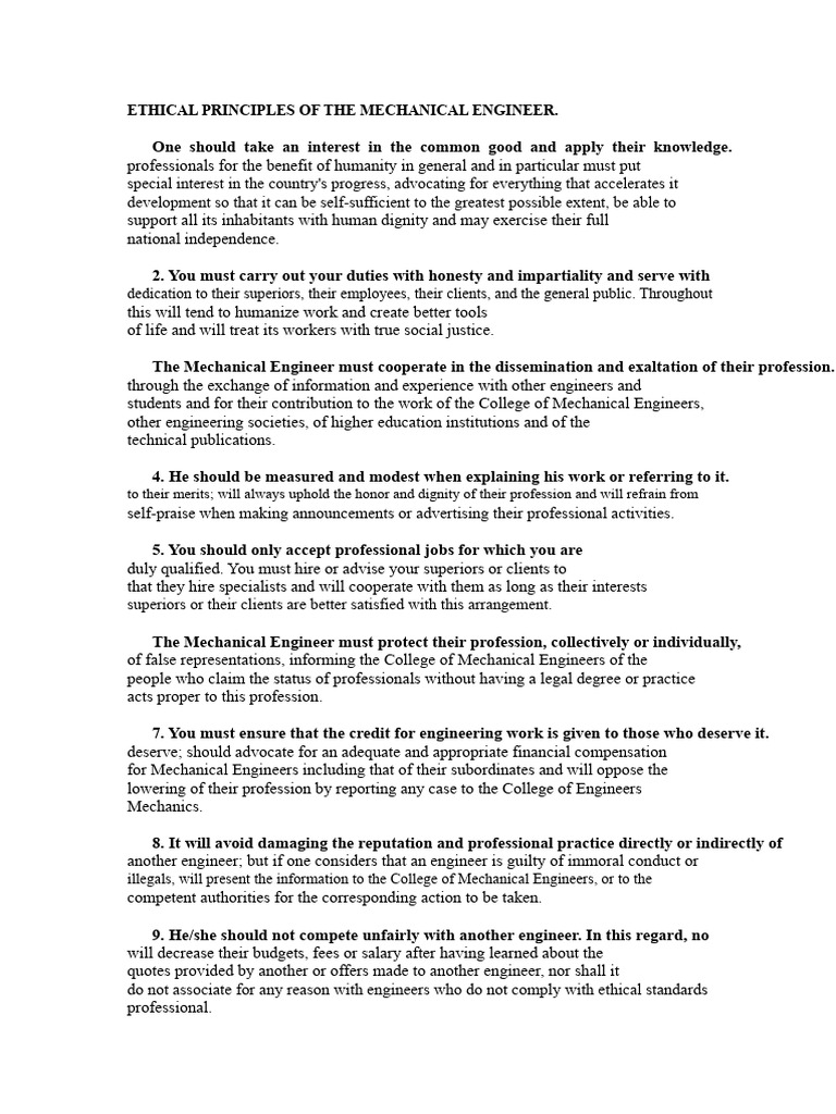 Ethical Principles of The Mechanical Engineer | PDF | Profession | Justice