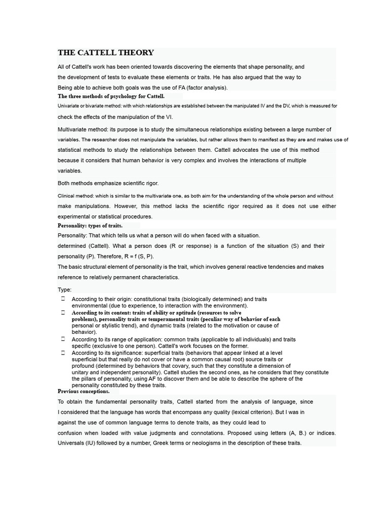 Cattell's Personality Theory Explained | PDF | Extraversion And ...