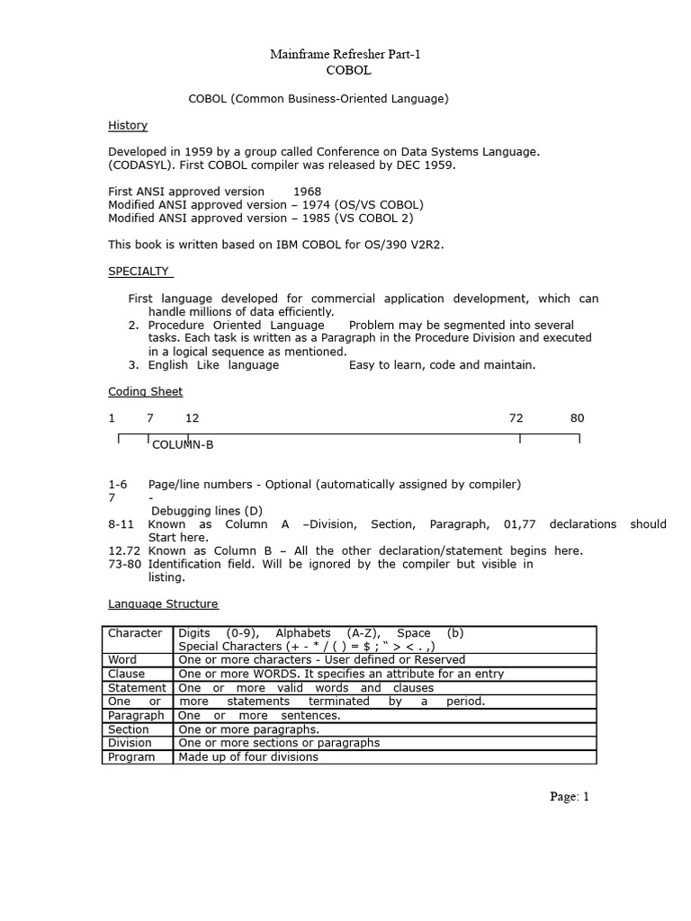 COBOL Mainframe Refresher Overview | PDF | Computer Program | Programming