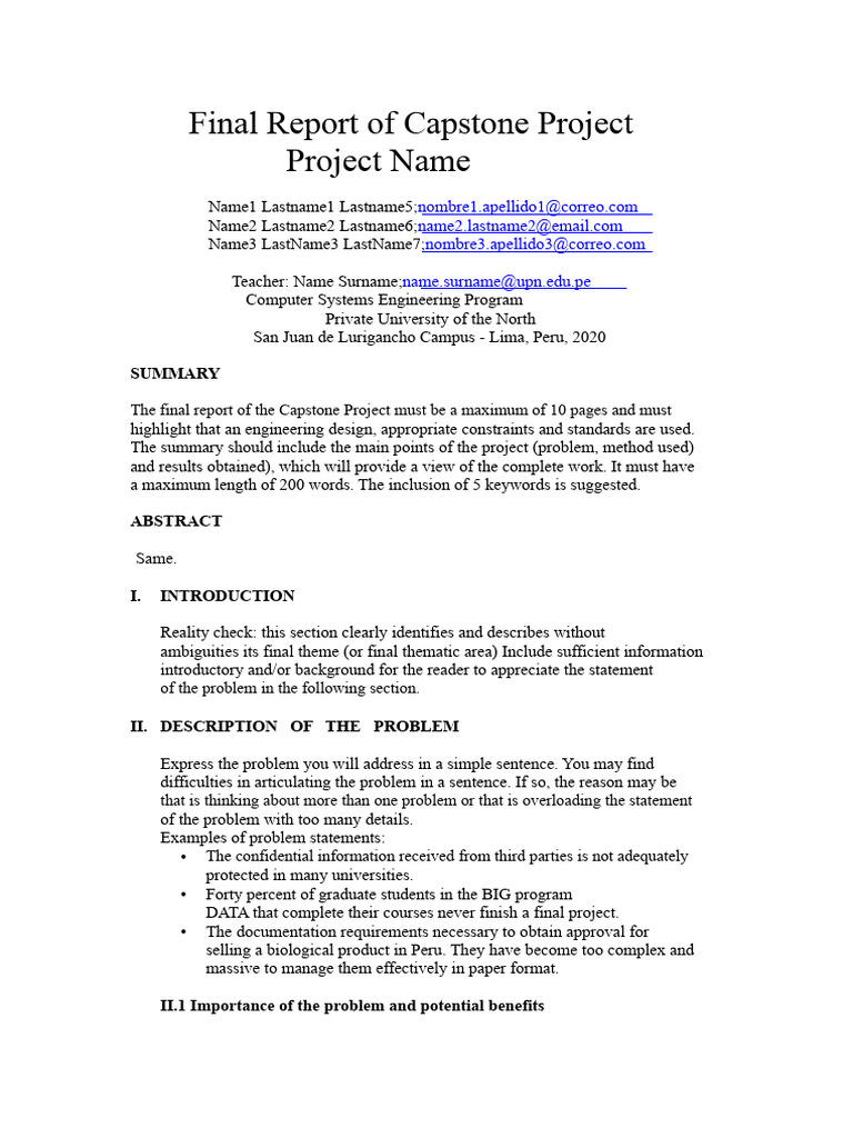 Structure of Final Report of Capstone Project | PDF | Software ...