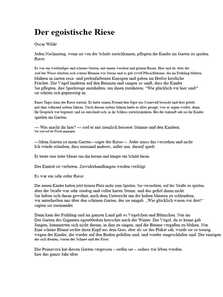 Der Egoistische Riese | PDF