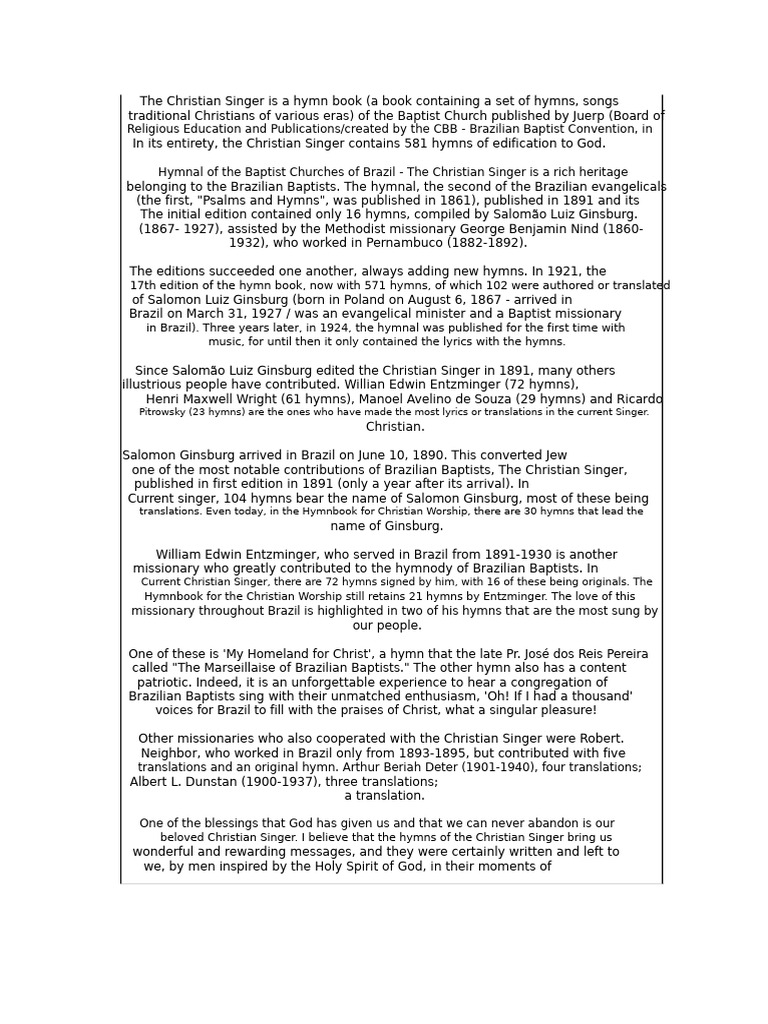 History of the Christian Singer Hymnal | PDF | Hymns | God In Christianity