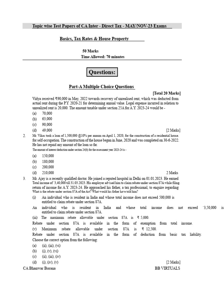 CA Inter Direct Tax Test Papers MAY/NOV-23 | PDF | Tax Refund | Taxes