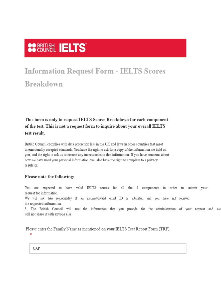Information Request Form - IELTS Scores Breakdown | PDF | International ...