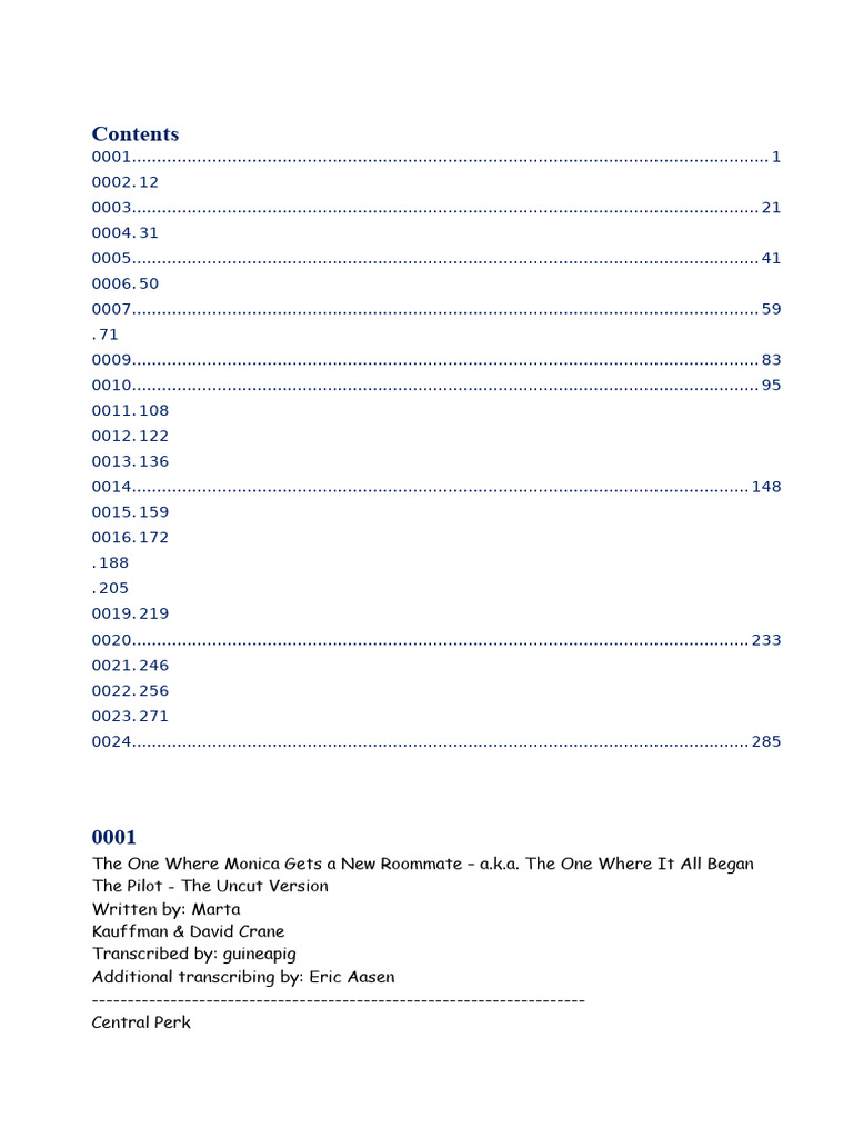 Friends Pilot Episode Transcript | PDF | Friends