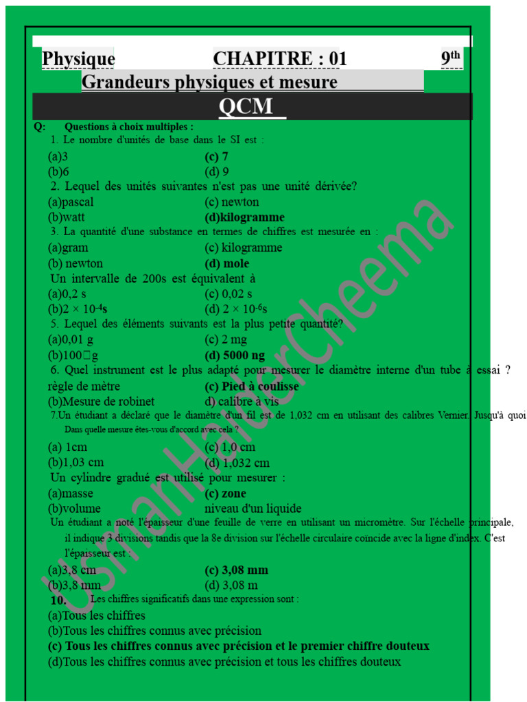 Grandeurs et Mesures en Physique | PDF | Balance (instrument) | Mètre