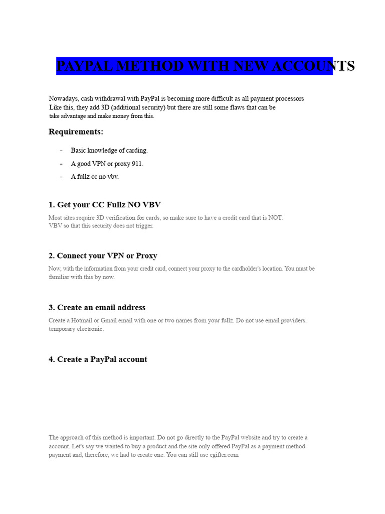 Paypal Method With New Accounts Pdf