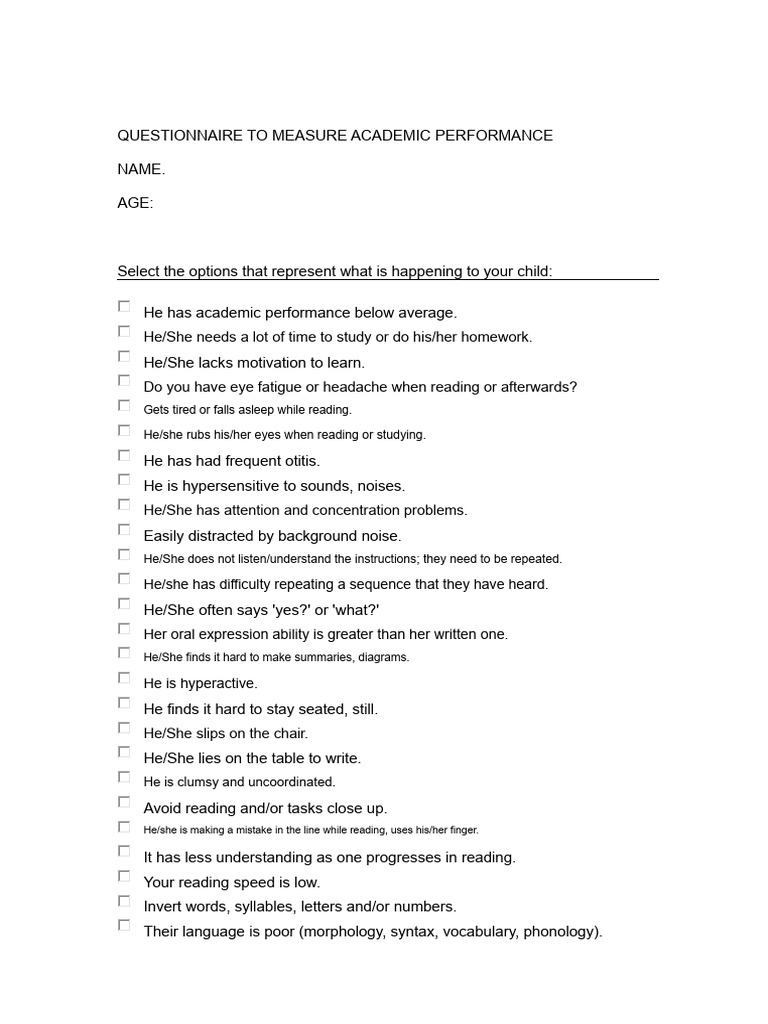 Academic Performance Assessment Questionnaire | PDF