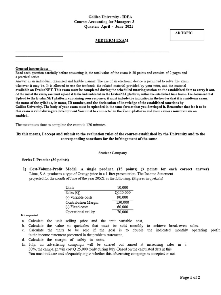 Accounting Midterm Exam Guidelines | PDF
