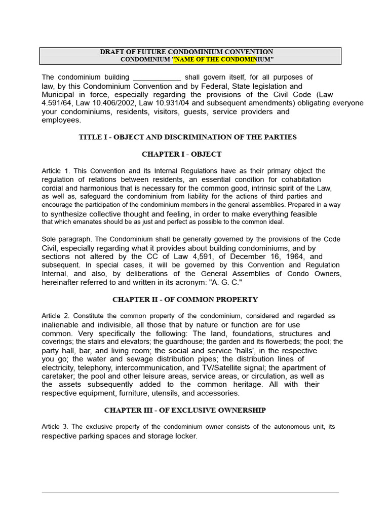 Condominium Convention Draft Overview | PDF | Condominium | Expense