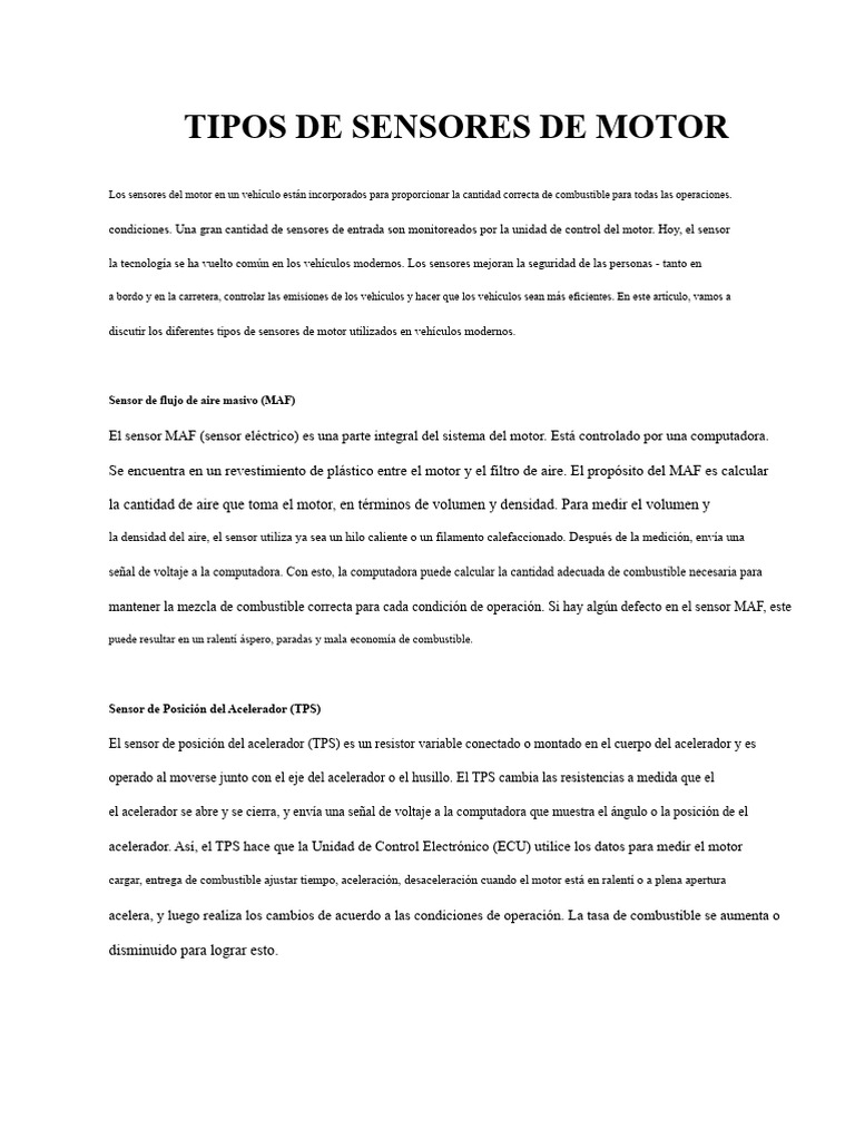 Tipos de Sensores de Motor | PDF | Acelerador | Sensor