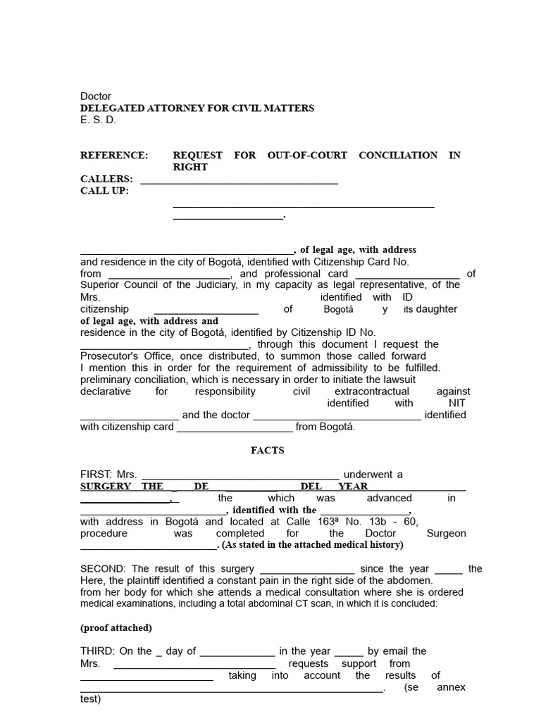 Medical Malpractice Conciliation Request | PDF | Negligence | Damages