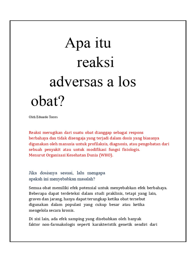 Reaksi Advers Obat: Definisi dan Pencegahan | PDF