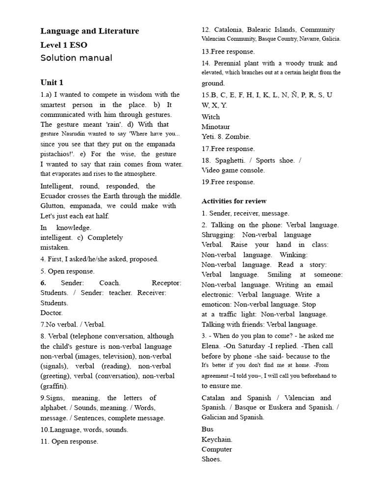 Solution Manual Ed Aljibe Language 1 ESO | PDF | Nonverbal ...
