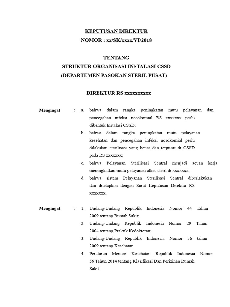 Struktur Organisasi Instalasi CSSD RS | PDF