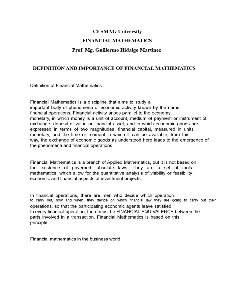 Importance of Financial Mathematics | PDF | Interest | Mathematical Finance