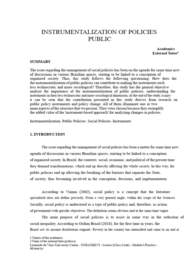 Instrumentalization of Public Policies | PDF | Policy | Qualitative ...