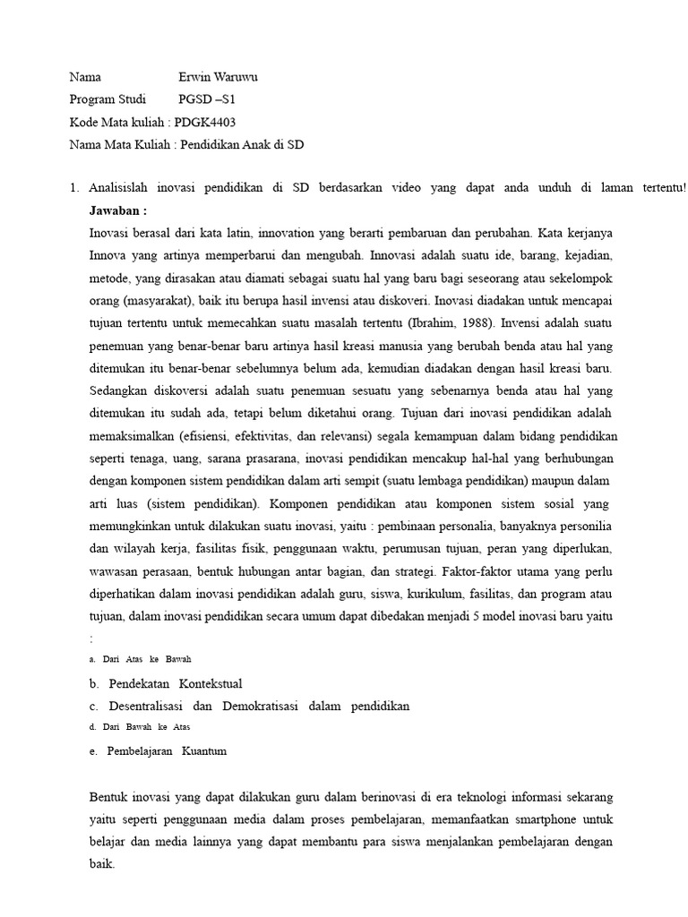 Inovasi Pendidikan dan Hak Anak di SD | PDF