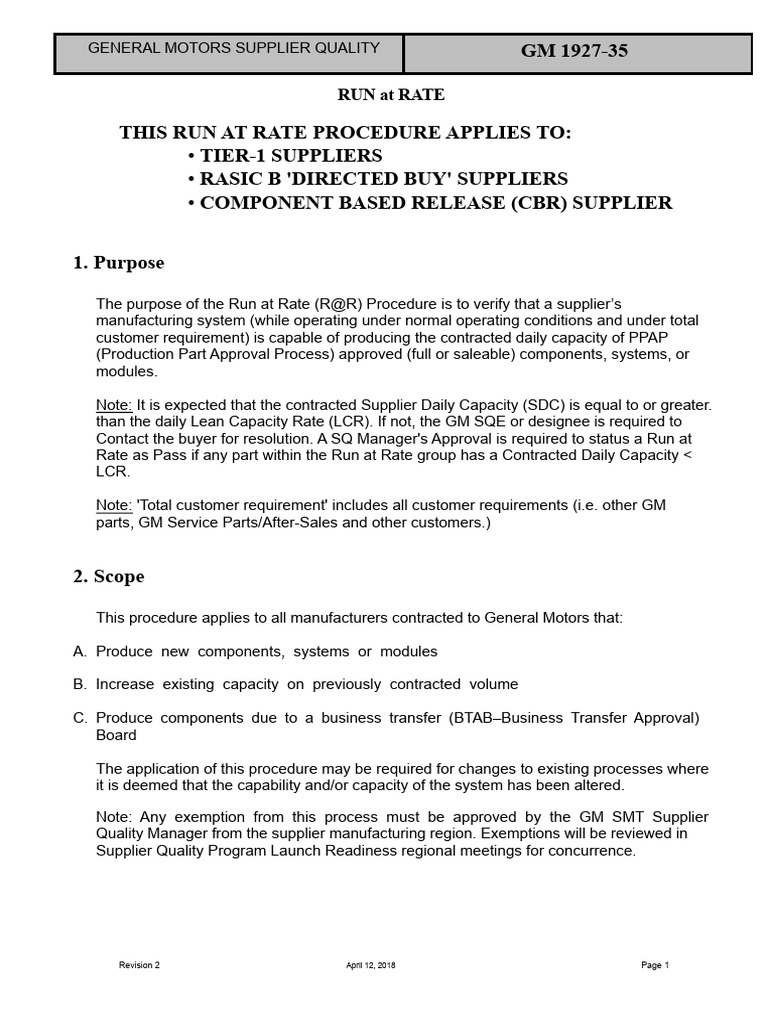 GM Supplier Quality Run at Rate Guide | PDF | Vehicle Industry ...