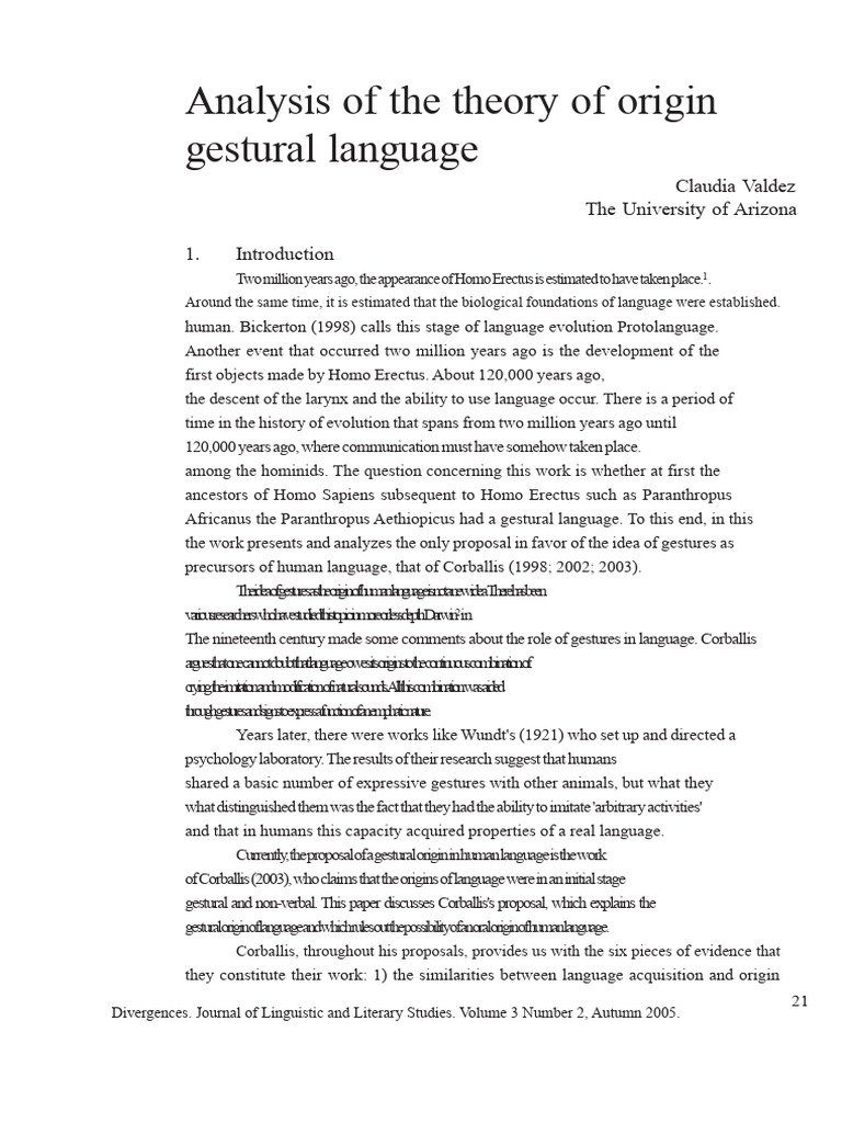 Gestural Language Origins in Human Evolution | PDF | Origin Of Language ...