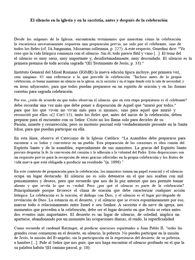 El Silencio en La Iglesia Y en La Sacristía | PDF | eucaristía | Oración