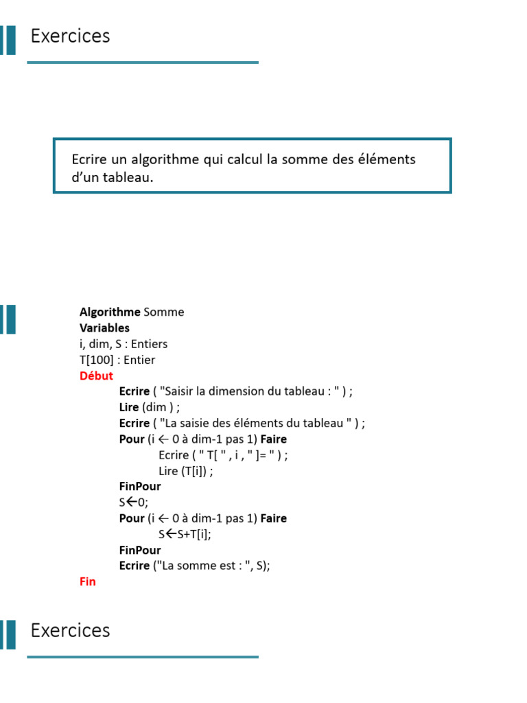Algorithmes de traitement de tableaux | PDF | Mathématiques