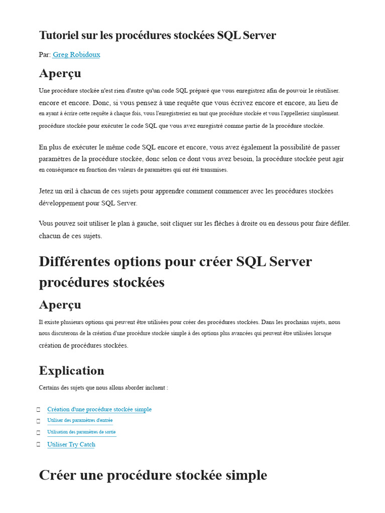 Tutoriel sur les procédures stockées SQL | PDF | Microsoft SQL Server | SQL