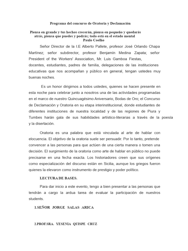 Concurso de Oratoria y Declamación 2023 | PDF | Hablar en público