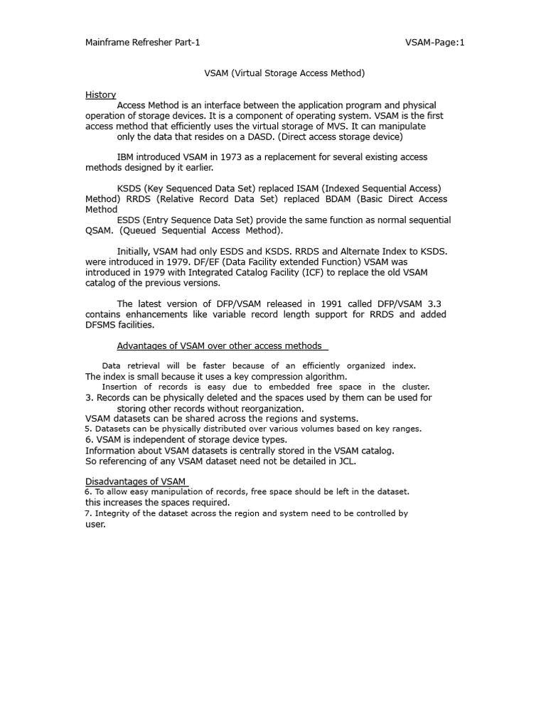 Understanding VSAM in Mainframe Systems | PDF | Information Technology ...