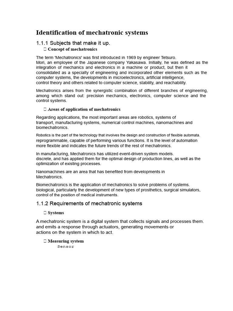 Overview of Mechatronic Systems | PDF | Mechatronics | Sensor