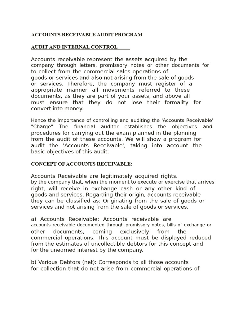 Accounts Receivable Audit Program Guide | PDF | Audit | Internal Control