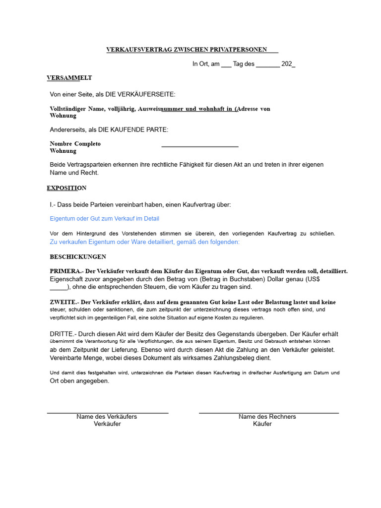 Vertrag Über Den Kauf in Word | PDF