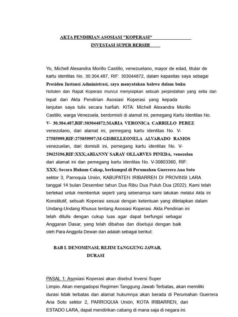 Akta Pendirian Koperasi Inversi Super | PDF