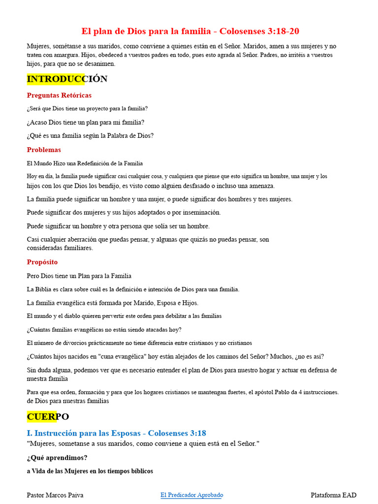 Plan de Dios para la Familia Cristiana | PDF | Pablo el apóstol ...