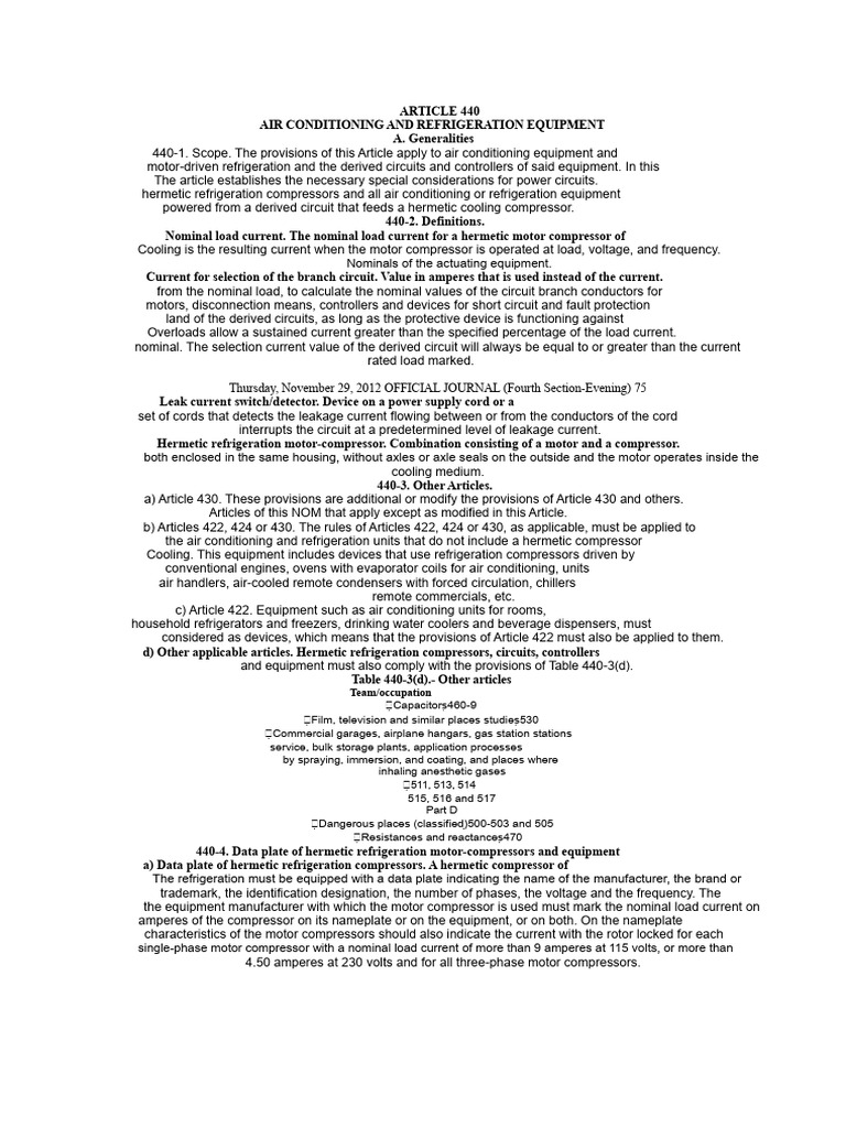 NEC Article 440: Air Conditioning Standards | PDF | Electrical ...