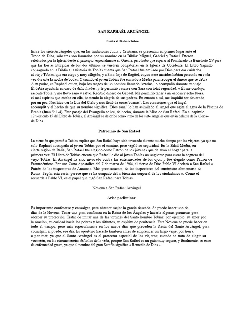Novena a San Rafael Arcángel | PDF | Creencia religiosa y doctrina ...