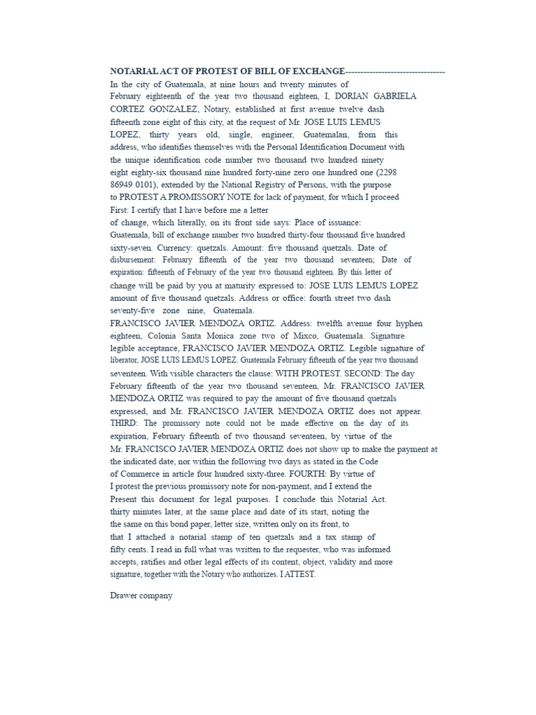 Notarial Protest of Bill of Exchange | PDF