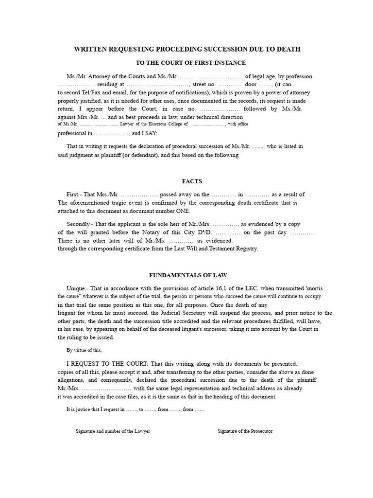Procedural Succession Request After Death | PDF | Lawsuit | Public Law