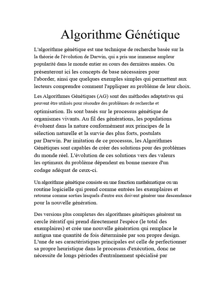 Algorithme Génétique | PDF | Algorithme génétique | Optimisation ...