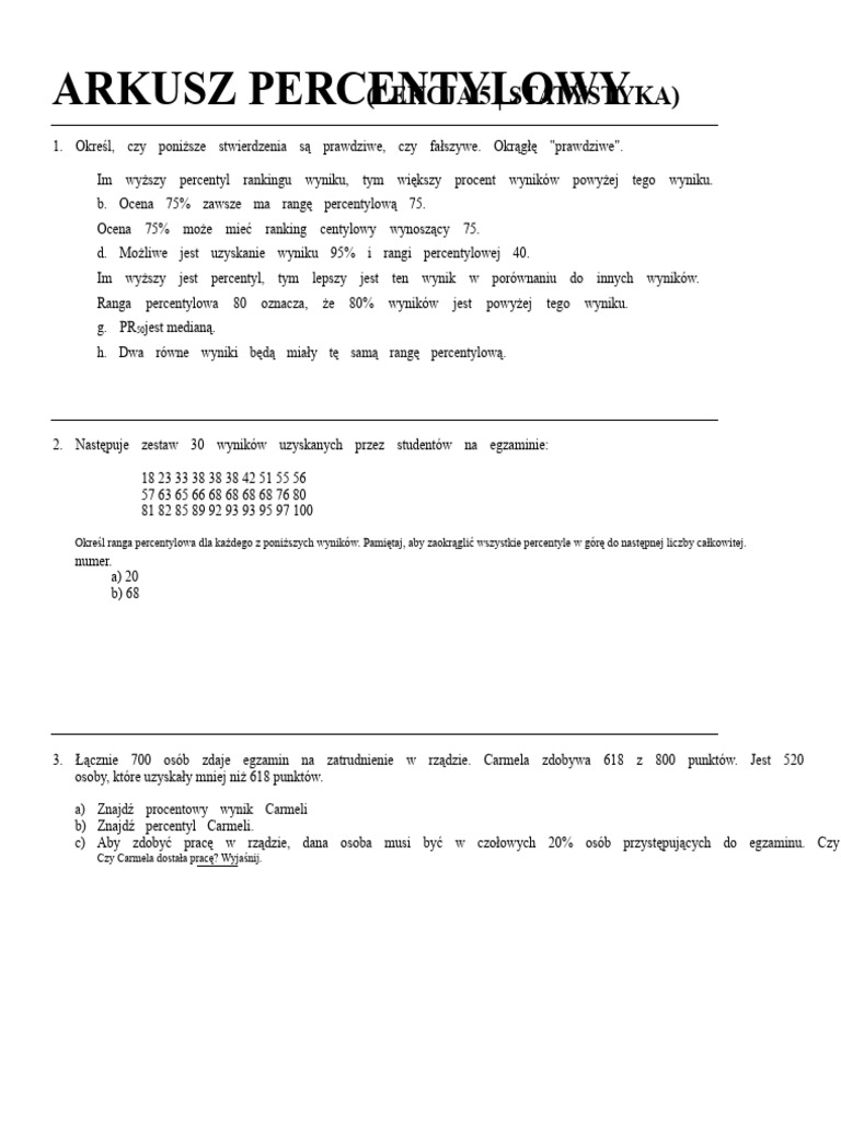 Percentyl+Arkusz Ćwiczeń PDF | PDF