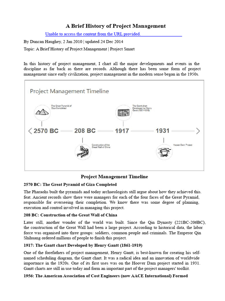 History of Project Management Timeline | PDF | Project Management ...